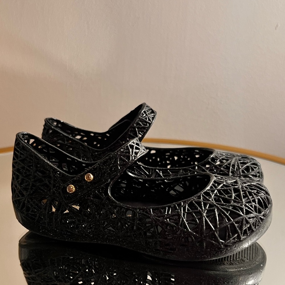 Mini Melissa Campana Jelly Flats Black Glitter Size 8